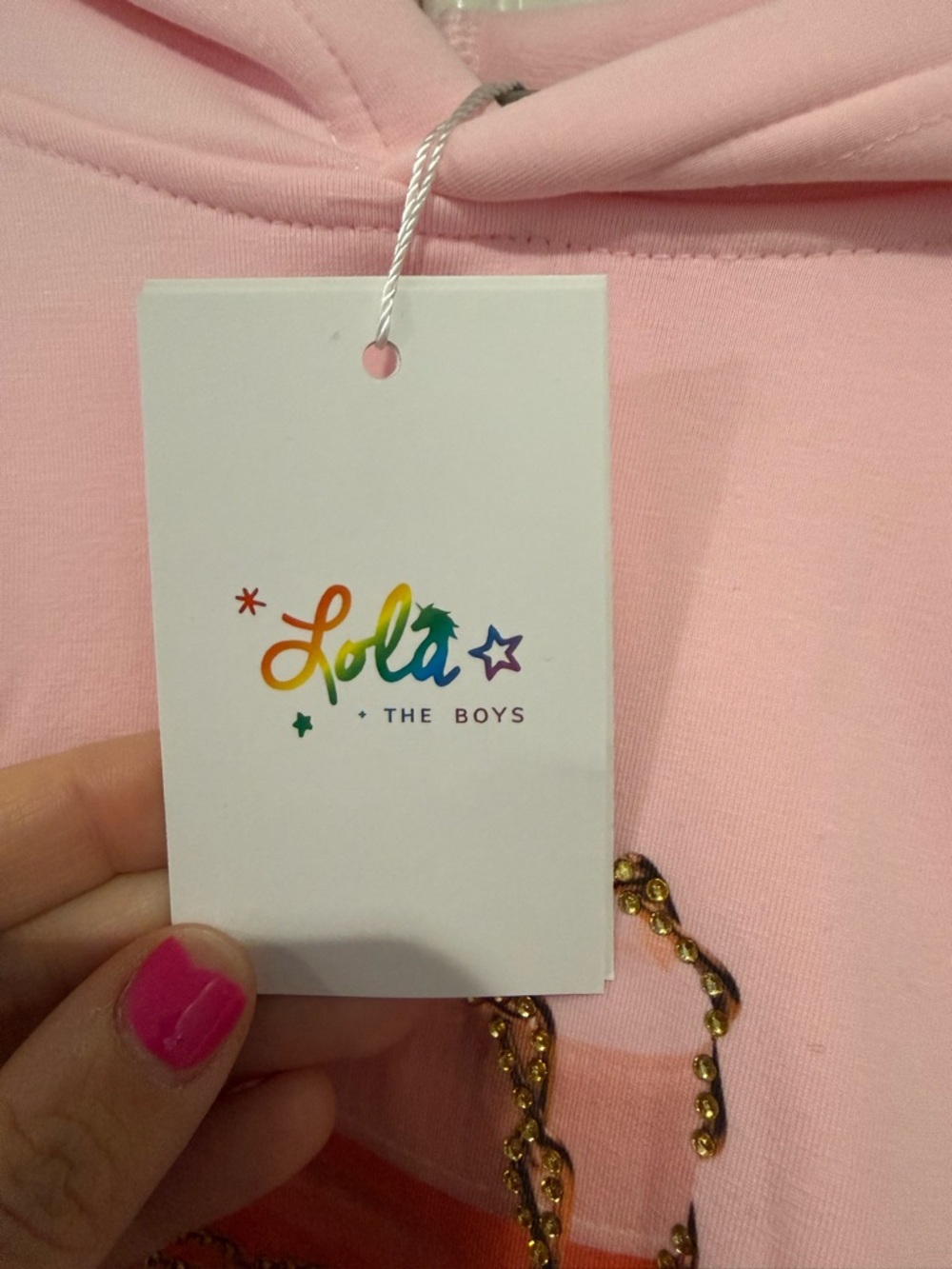 Lola and the boys Pink Nutella Graphic Hoodie with Gold Studded Chain Detail - Picture 5 of 6